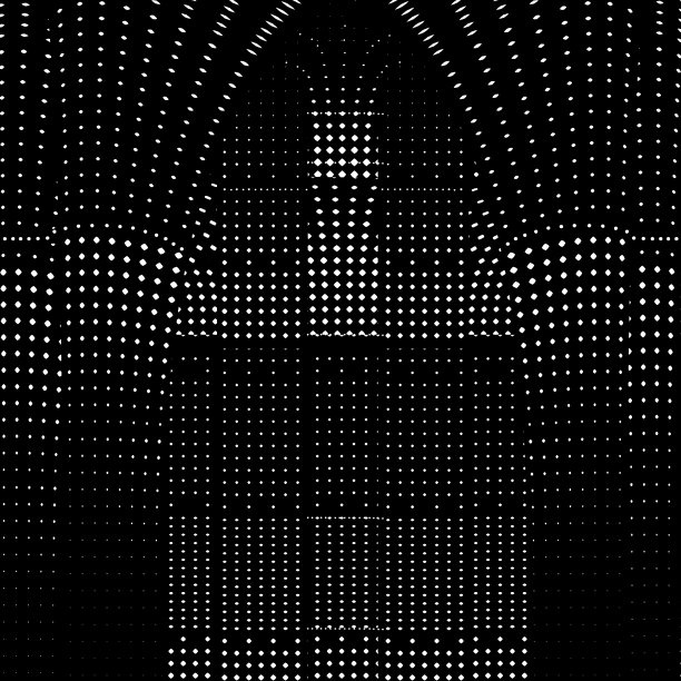 半色调图案线条艺术与拱门的未来主义建筑图片下载