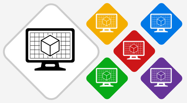 3D立方体在桌面屏幕彩色钻石矢量图标图片下载