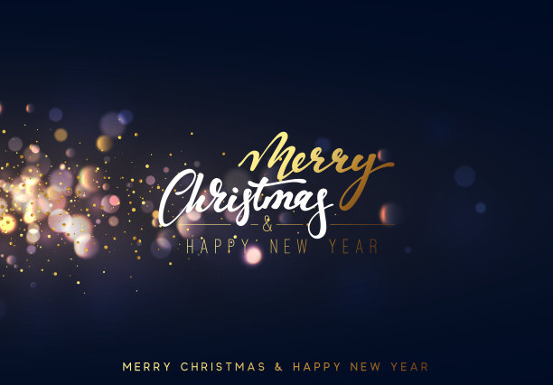 圣诞背景与灯光金色散景。圣诞卡片。图片下载