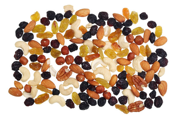 坚果和干果的营养和卡路里的有效组合。图片下载