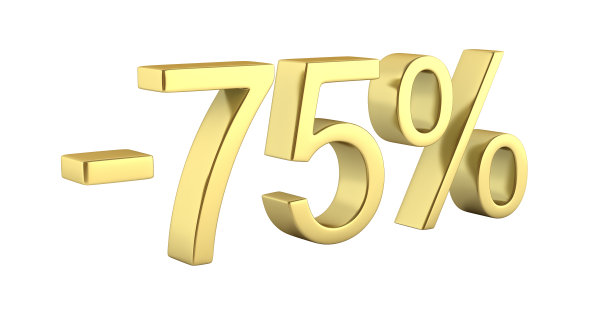 金色文本75%的白色背景无阴影3D渲染图片下载