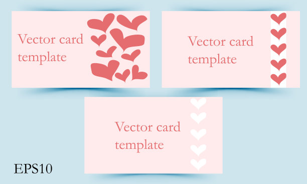 一套模板的名片在时尚行业或邀请卡或明信片的情人节或婚礼。粉红色的卡片背景装饰有红色的心和文字空间图片下载
