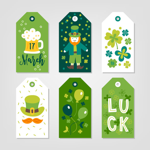 圣帕特里克节的礼物标签与啤酒杯图片下载