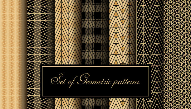 一组抽象的几何图案。金色和黑色。素材图片