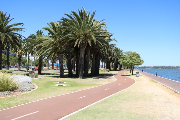 自行车道和人行道在兰利公园在珀斯天鹅河，澳大利亚西部图片下载