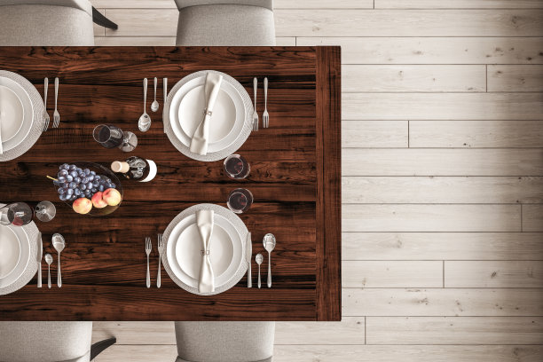 部分餐桌与空餐具和酒图片下载