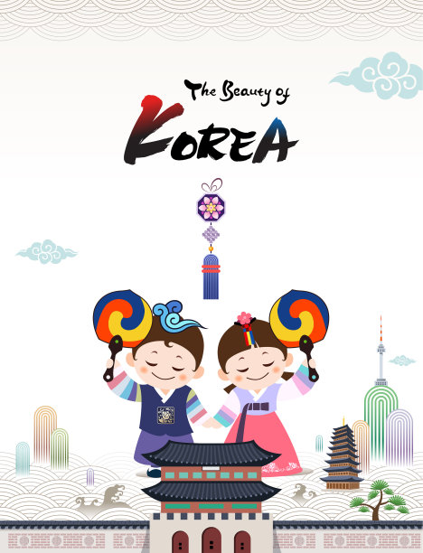 韩国之美(韩国传统韩服童子人物欢迎您与大志迷一起来韩国游玩。)图片下载