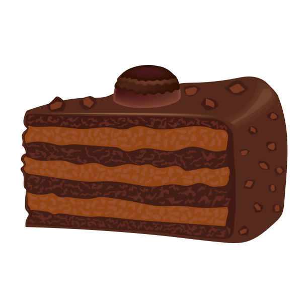 巧克力蛋糕与巧克力奶油的现实风格。白色背景上孤立的巧克力蛋糕。向量。图片下载