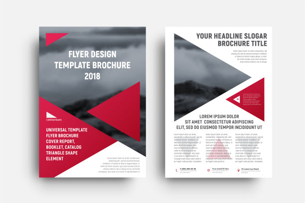 矢量现代商业传单模板与一个地方的照片和三角形红色设计元素图片下载