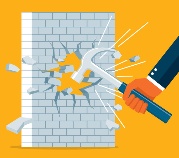 拿着锤子突破墙壁图片下载