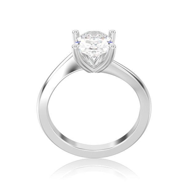 3D插图孤立的白色金或银订婚幻觉扭曲戒指与钻石与反射图片下载