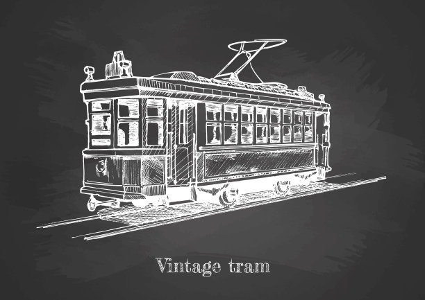 电车在黑板上图片下载