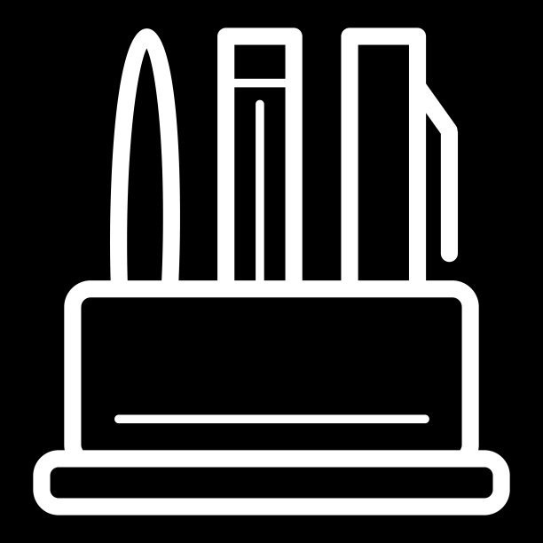 在容器矢量图标中编写附件。黑白插图的笔。勾勒线性办公室图标。图片下载