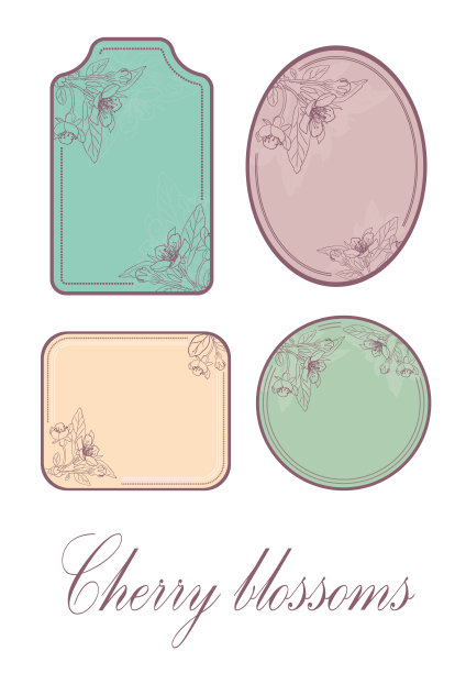 收藏:印有樱花图案的纸标签。用于贺卡、婚礼请柬等。樱花,特写。图片下载