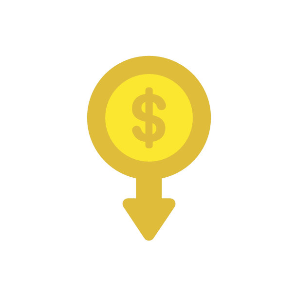 平面设计矢量概念的美元硬币与箭头向下移动图片下载
