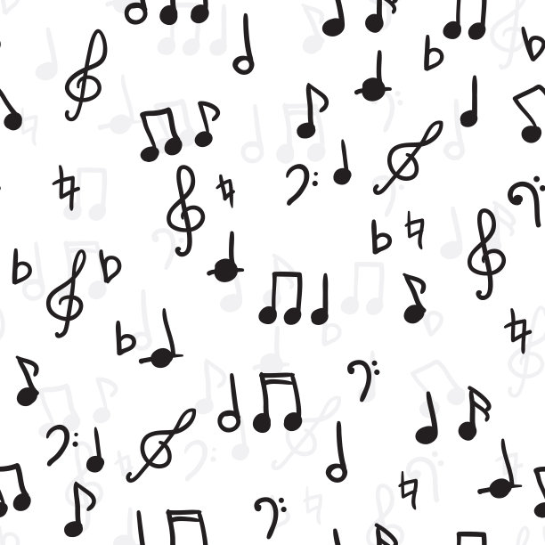 无缝矢量模式的音乐音符。黑白背景图片下载