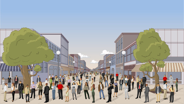 一个城市的街道上有一大群人图片下载