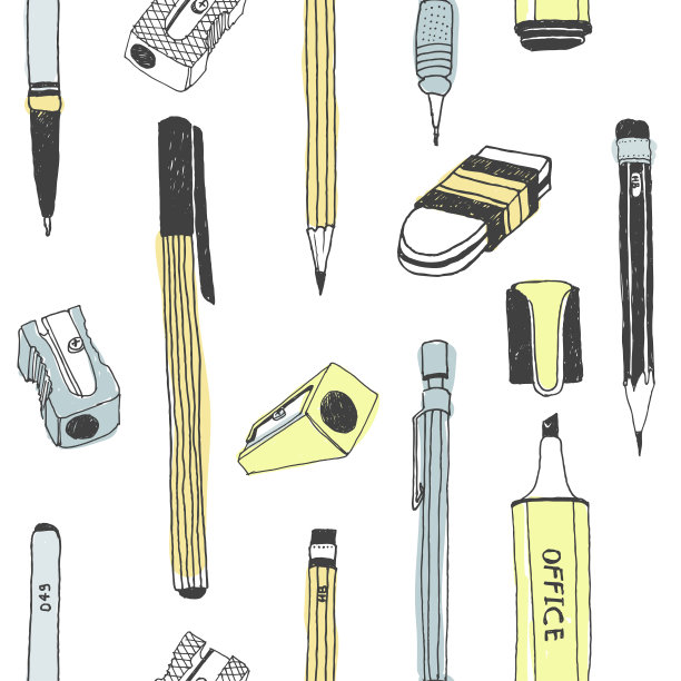 手绘文具无缝图案图片下载