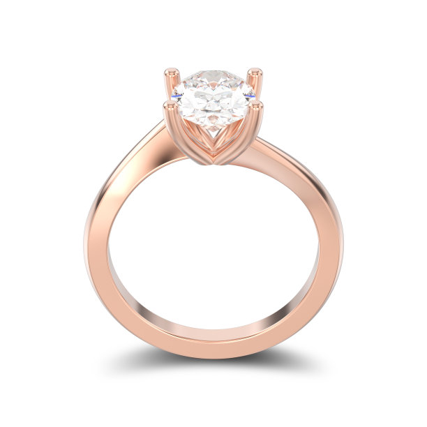 3D插图孤立玫瑰金订婚幻觉扭曲戒指与钻石与阴影图片下载