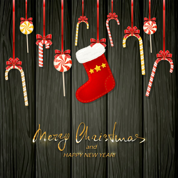 以糖果、手杖和袜子为背景的圣诞装饰图片下载