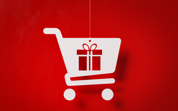 销售概念-白色购物车符号在红色背景图片下载