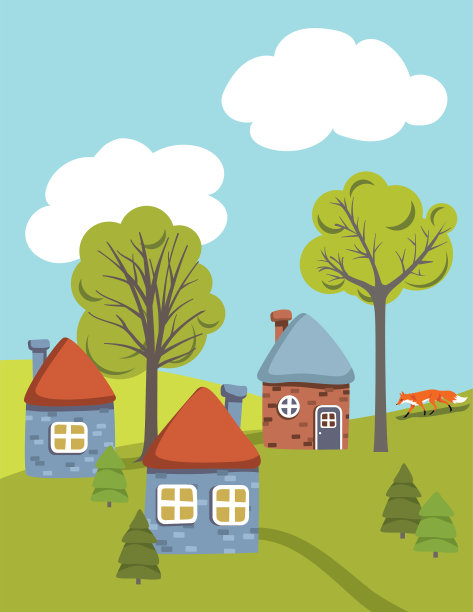 夏日山上可爱的房子图片下载