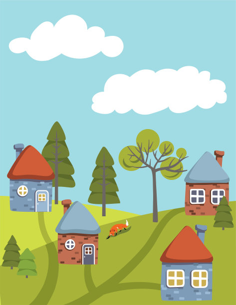 夏日山上可爱的房子图片下载