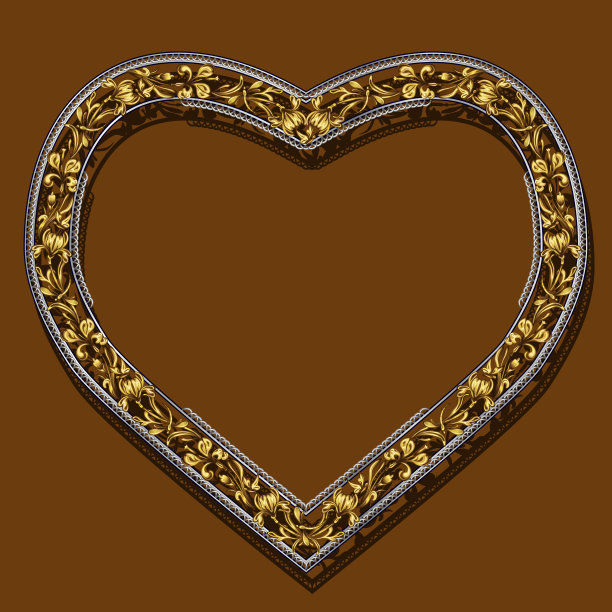 镜框形状为心金色，带有阴影图片下载