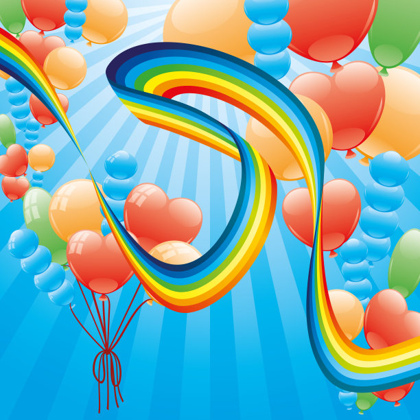 美丽的彩虹和气球。图片下载