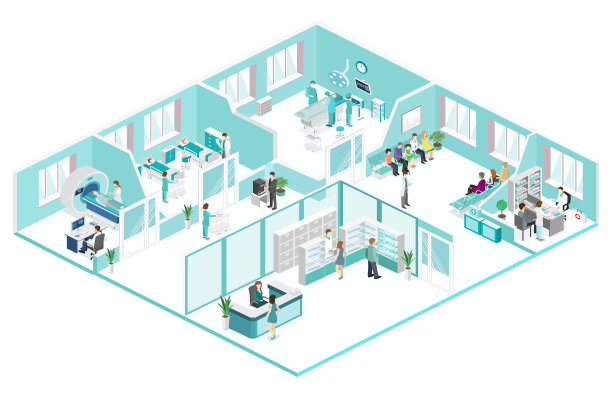 等距平坦的内部候诊室，接待室，核磁共振，手术室。图片下载
