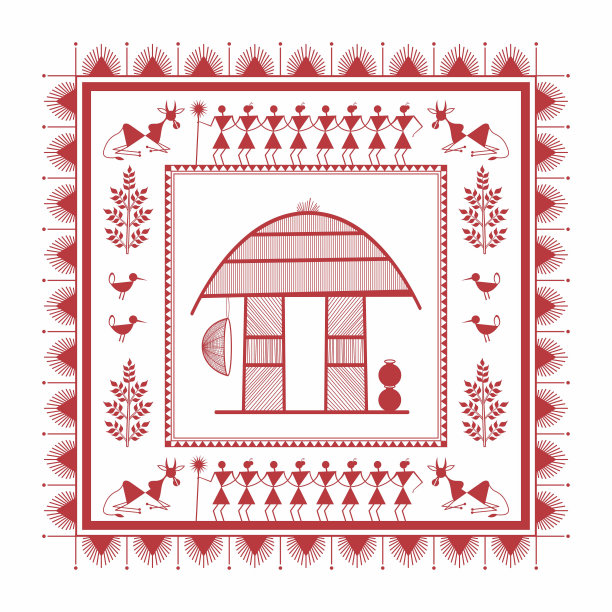 一个村庄房子的画框图片下载