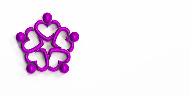 可爱的人团圆紫色。3D渲染插图图片下载