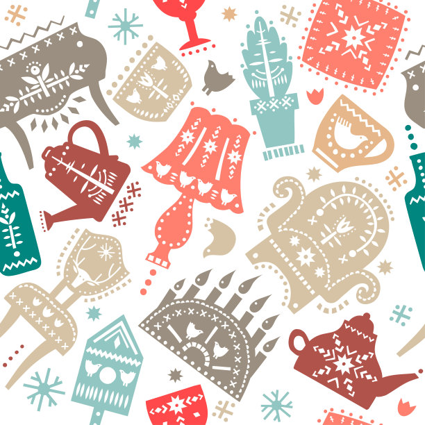 矢量无缝图案的彩色风格化舒适家具装饰以白色图案。图片下载