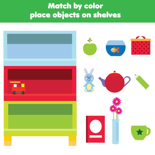 匹配儿童教育游戏。孩子们的活动。按颜色匹配对象图片下载