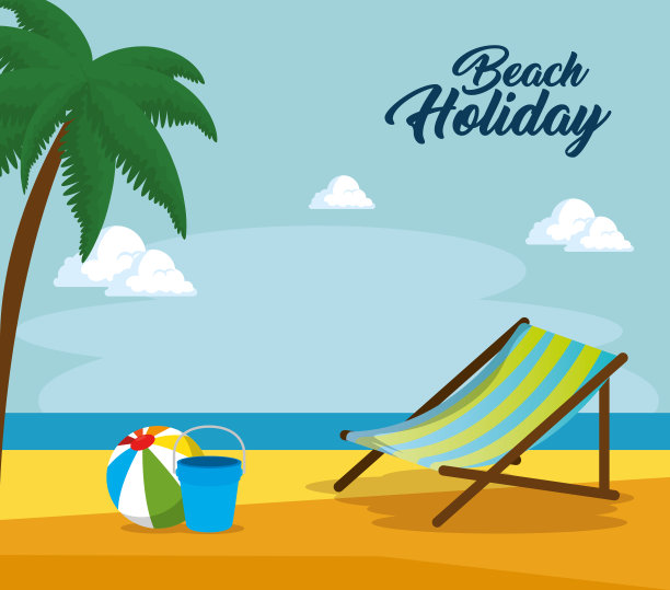 木制沙滩椅上的沙滩景观设计图片下载