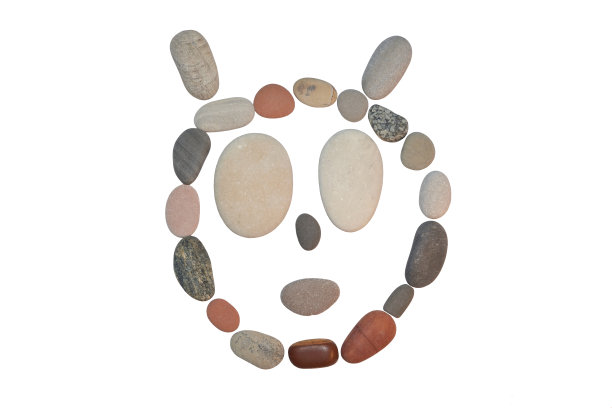 这只动物的脸上布满了彩色的海卵石，孤立在白色的背景上图片下载