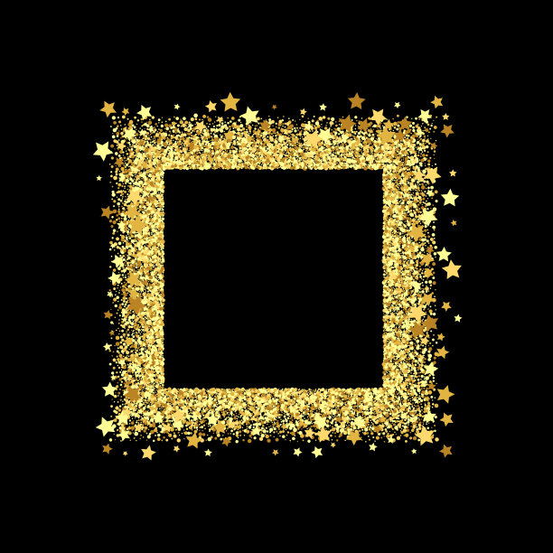 金色飞溅或闪闪发光的方形框架与空白中心的文本。由细小不均匀的圆点构成的金色矩形边框图片下载