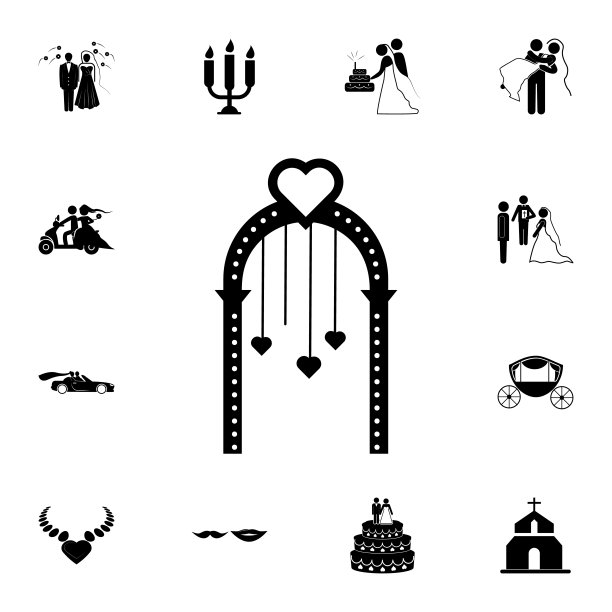 婚礼拱门图标。一套婚礼元素图标。照片相机质量平面设计收集图标网站，网页设计，移动应用程序图片下载