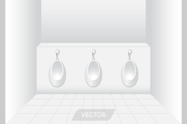 陶瓷小便器在男士休息室，室内卫生间和装饰，矢量，插图图片下载