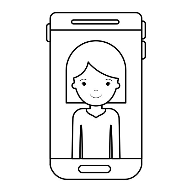 智能手机女性的头像，头发中长度的黑色剪影图片下载