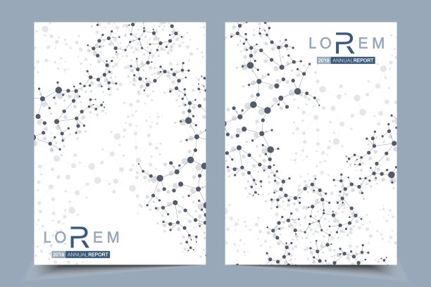 科学的宣传册设计模板。矢量传单布局，分子结构与连接线和点。科学图案原子DNA与元素为杂志，传单，封面，海报设计图片下载