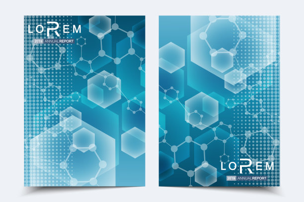 科学的宣传册设计模板。矢量传单布局，分子结构与连接线和点。科学图案原子DNA与元素为杂志，传单，封面，海报设计图片下载