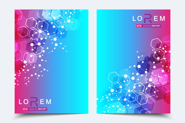 科学的宣传册设计模板。矢量传单布局，分子结构与连接线和点。科学图案原子DNA与元素为杂志，传单，封面，海报设计图片下载