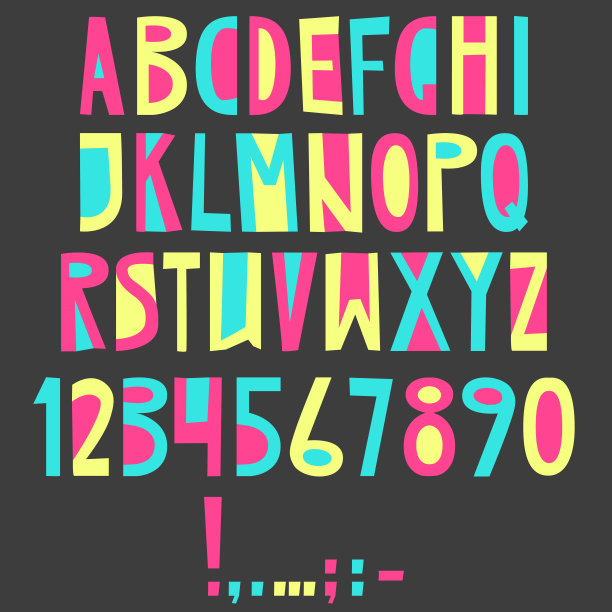 向量英语拉丁字母表。字母,数字,符号。Isolat图片下载