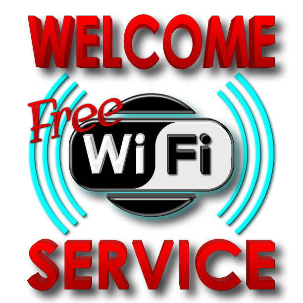股票插图-欢迎免费WiFi服务，3D插图，孤立的白色背景。图片下载