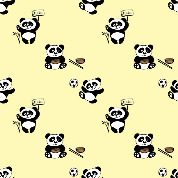 和小熊猫的无缝图案，素材图片