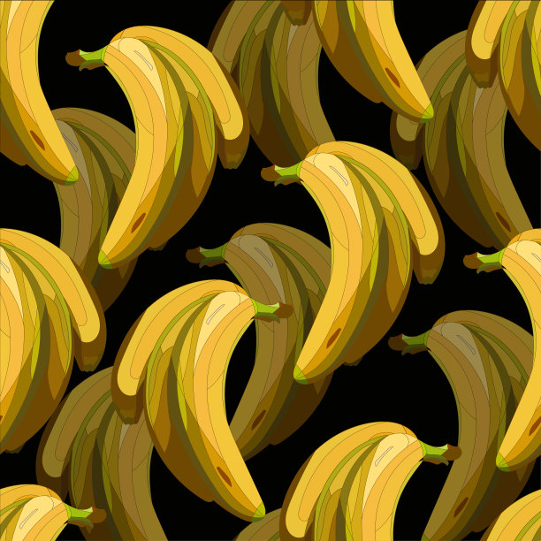香蕉无缝图案上的黑色背景。现实的新鲜水果矢量艺术图片下载