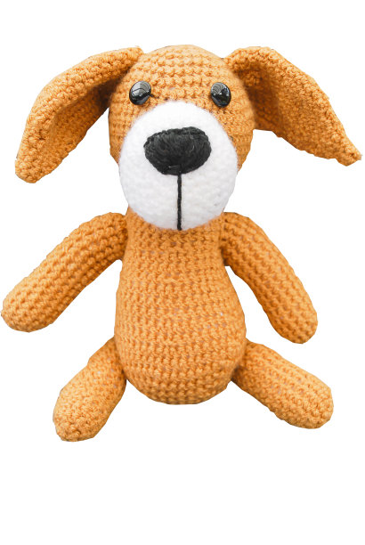 钩针娃娃的可爱棕色狗白色的背景孤立和剪切路径图片下载