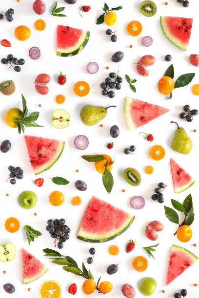 各种新鲜蔬菜和水果孤立在白色背景上的图案图片下载