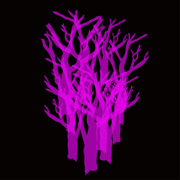 黑色背景上的迷幻霓虹粉树图片下载